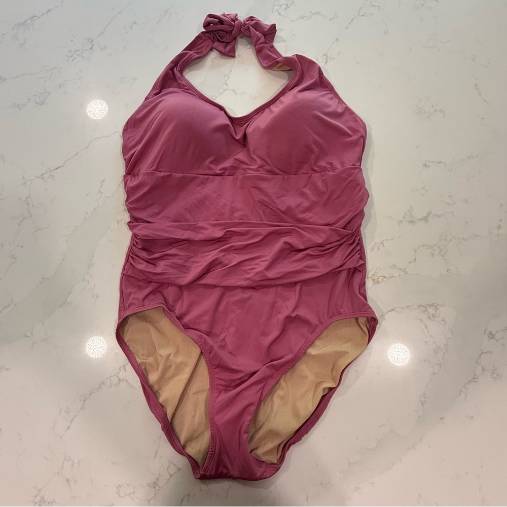 Newport News Mauve One-Piece Halter Swimsuit - Size AVG 16